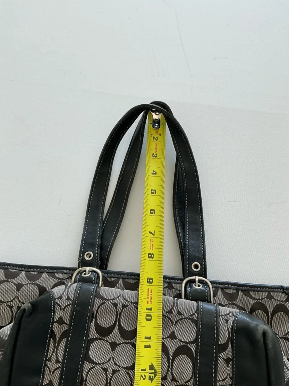 Coach Signature Canvas Tote Bag Brown Black Leather Trim Style 6042 - Picture 11 of 15